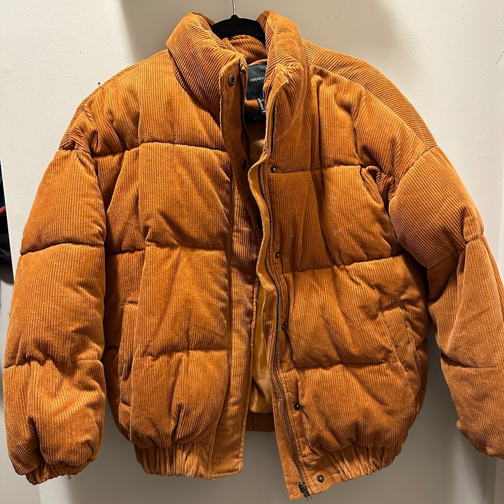 Orange Corduroy Puffer Jacket Size M
